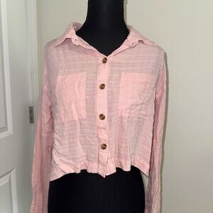 Aeropostale Light Pink Button-Down Cropped Shirt